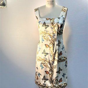 BEAUTIFUL SILK CHARMEUSE DRESS WITH COLOURFUL BUTTERFLY PRINT
